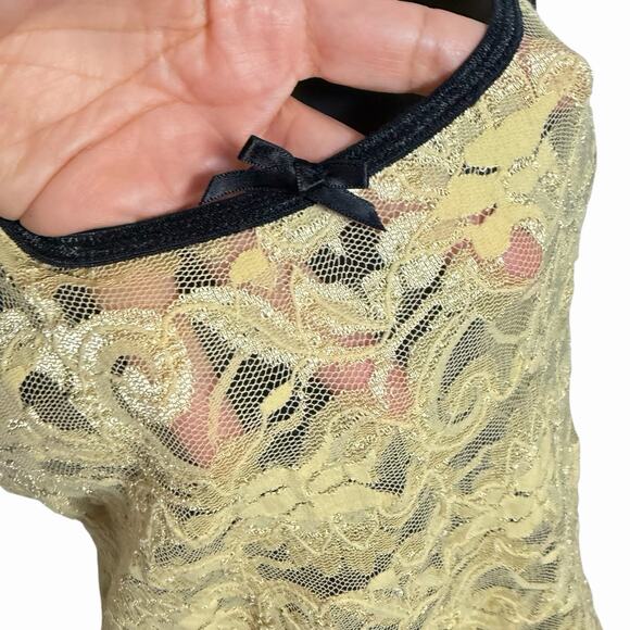 VINTAGE 80s 90s CARNIVAL STRETCH LACE CHEMISE NIGHTGOWN YELLOW & BLACK VGUC SZ M - Picture 2 of 5